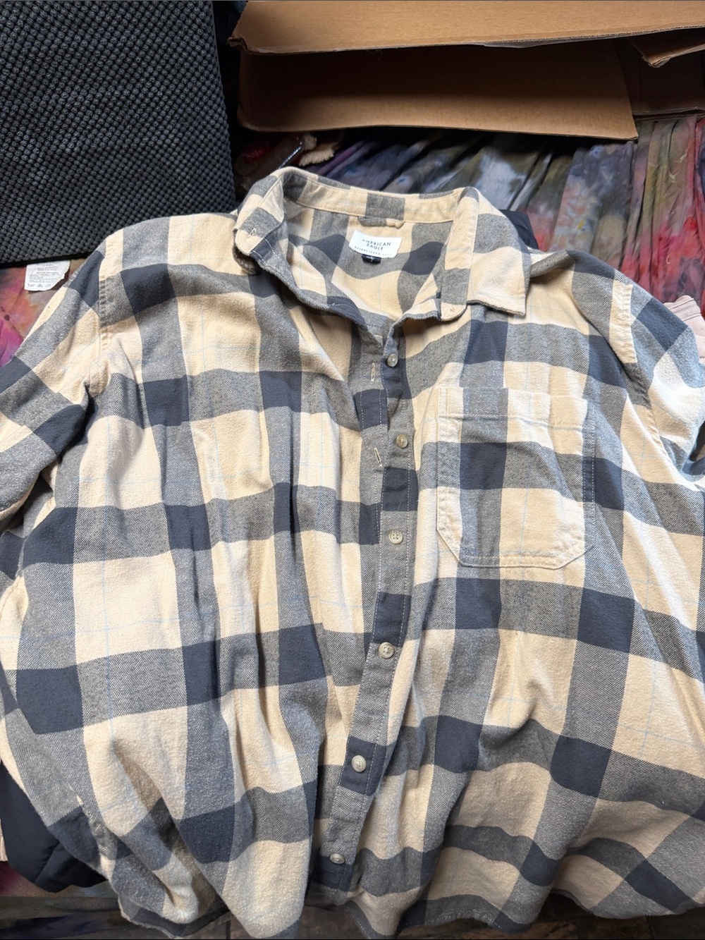 Casual Plaid Button-Up Shirt - Beige & Charcoal